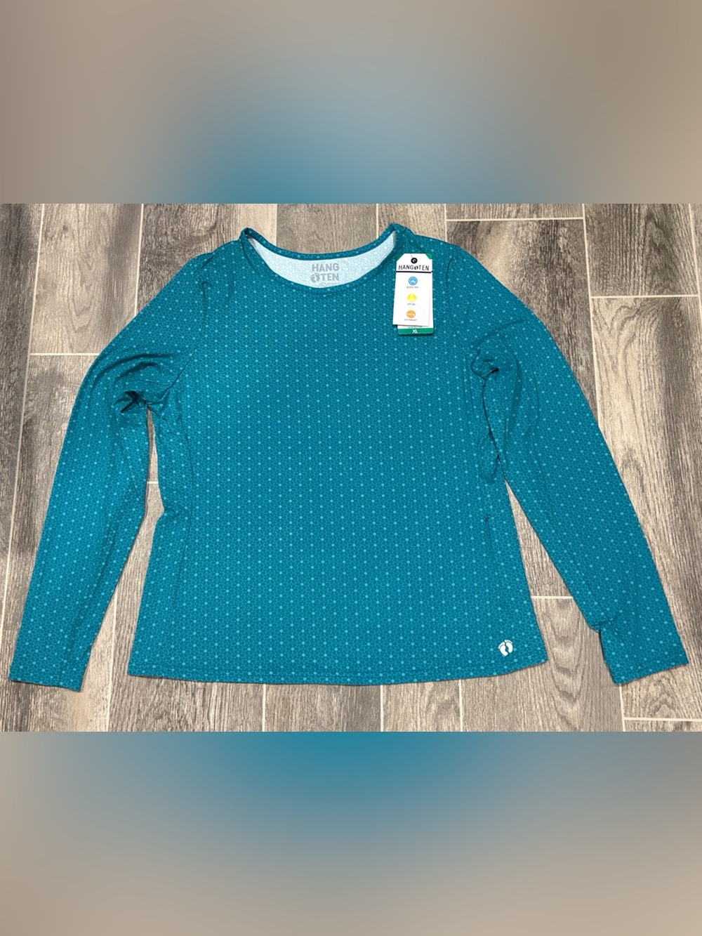 Hang Ten Teal Patterned Long Sleeve Rash Guard/Sun Tee Shirt